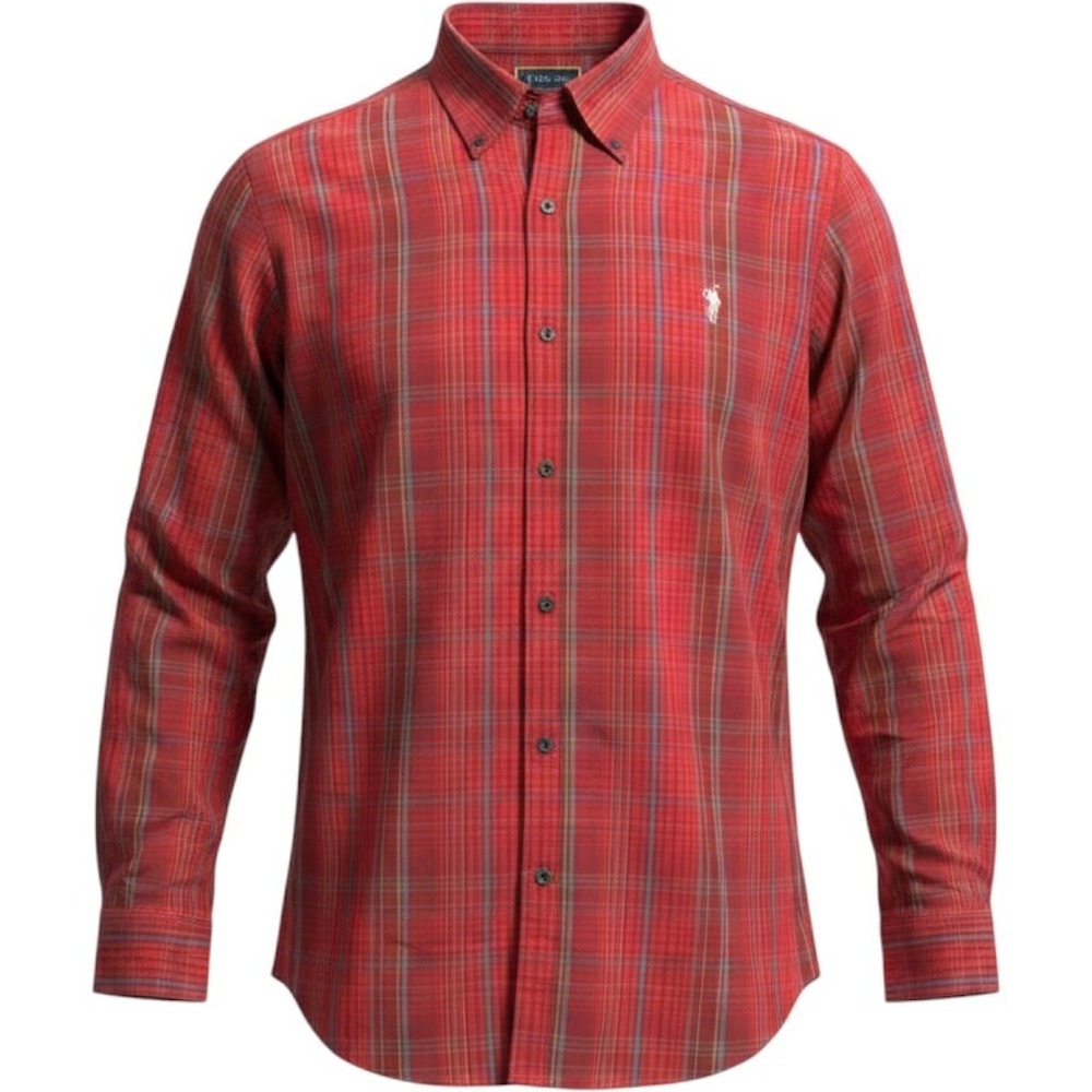 William Murray Button Down Mens L Red Plaid Golf Performance Long Sleeve Shirt